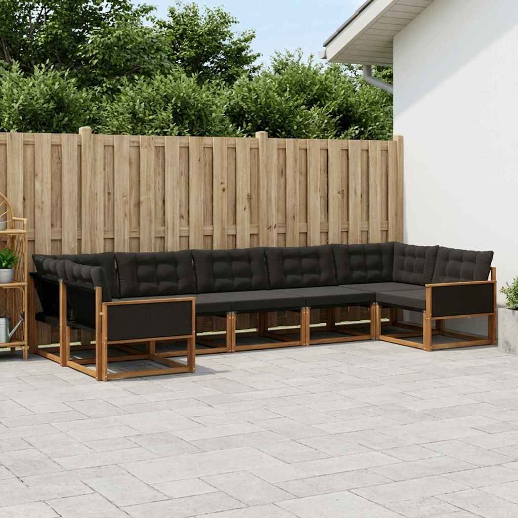 Outdoor-Sofagarnitur 7 stk. Natürlich und Schwarz