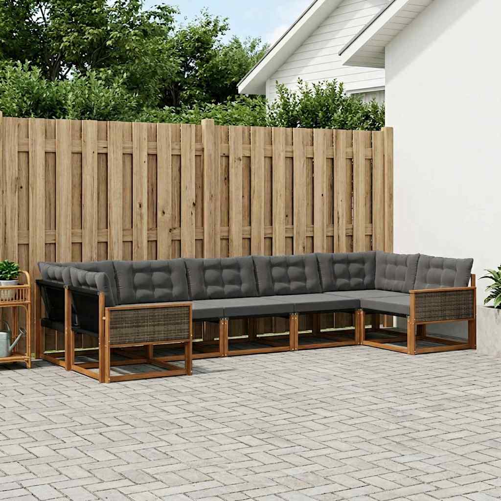 Outdoor-Sofagarnitur 7 stk. Natürlich und Schwarz