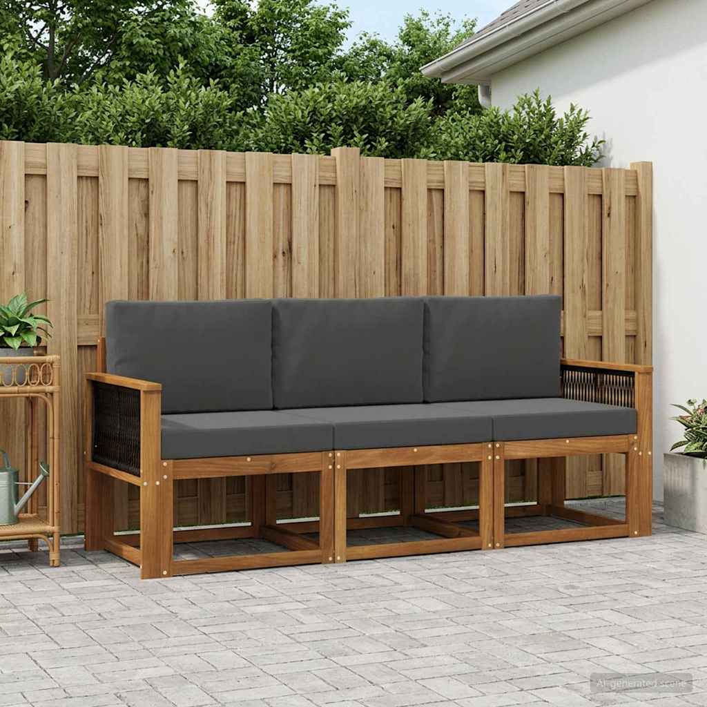 Outdoor-Sofagarnitur 3 stk. Natur und Anthrazit