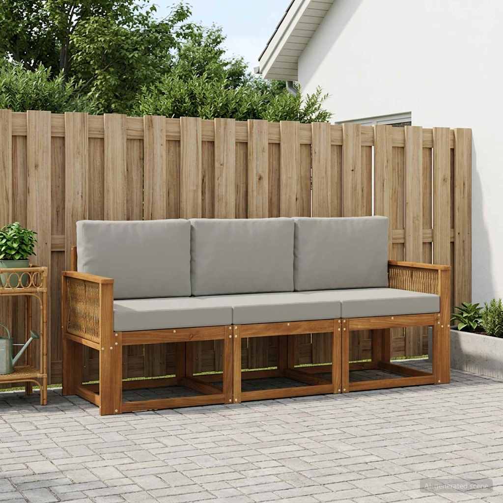 Outdoor-Sofagarnitur 3 stk. Natürlich und Hellgrau Polyester