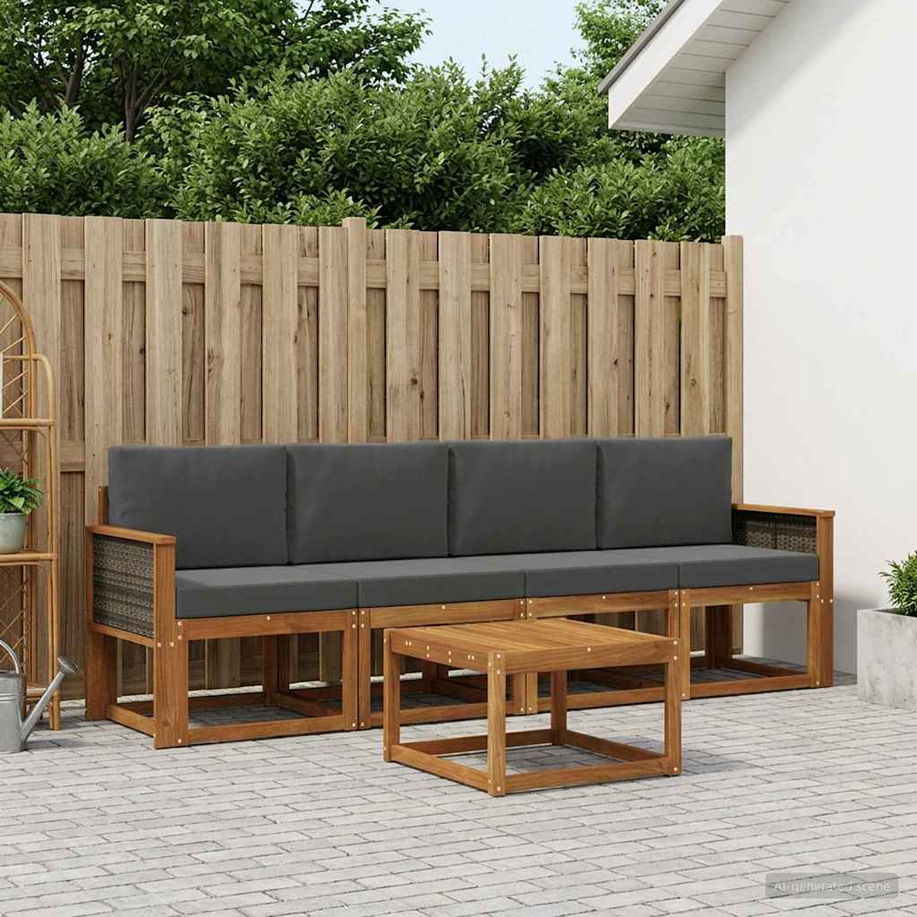 Outdoor-Sofagarnitur 4 stk. Natur und Anthrazit