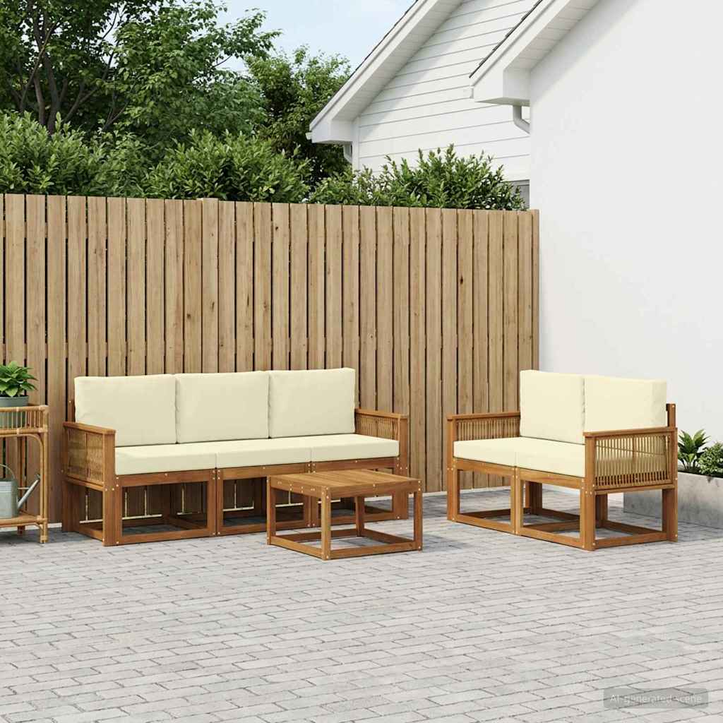 Outdoor-Sofagarnitur 6 stk. Natur und Creme Polyester