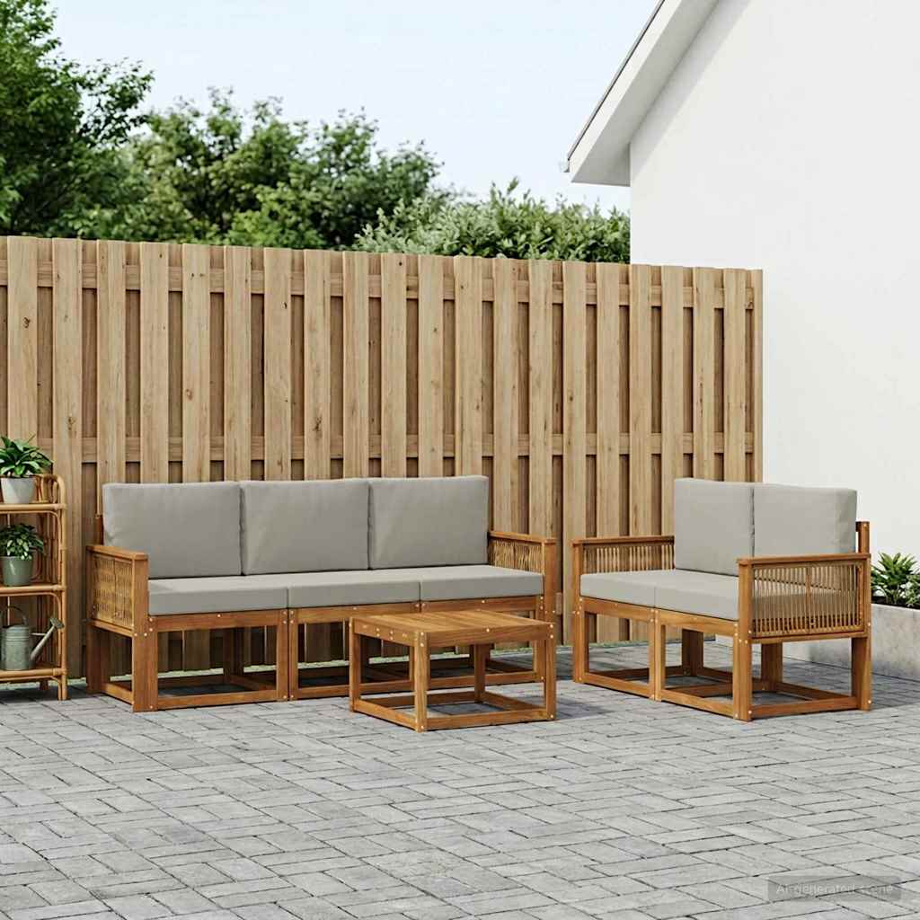 Outdoor-Sofagarnitur 6 stk. Natürlich und Hellgrau Polyester