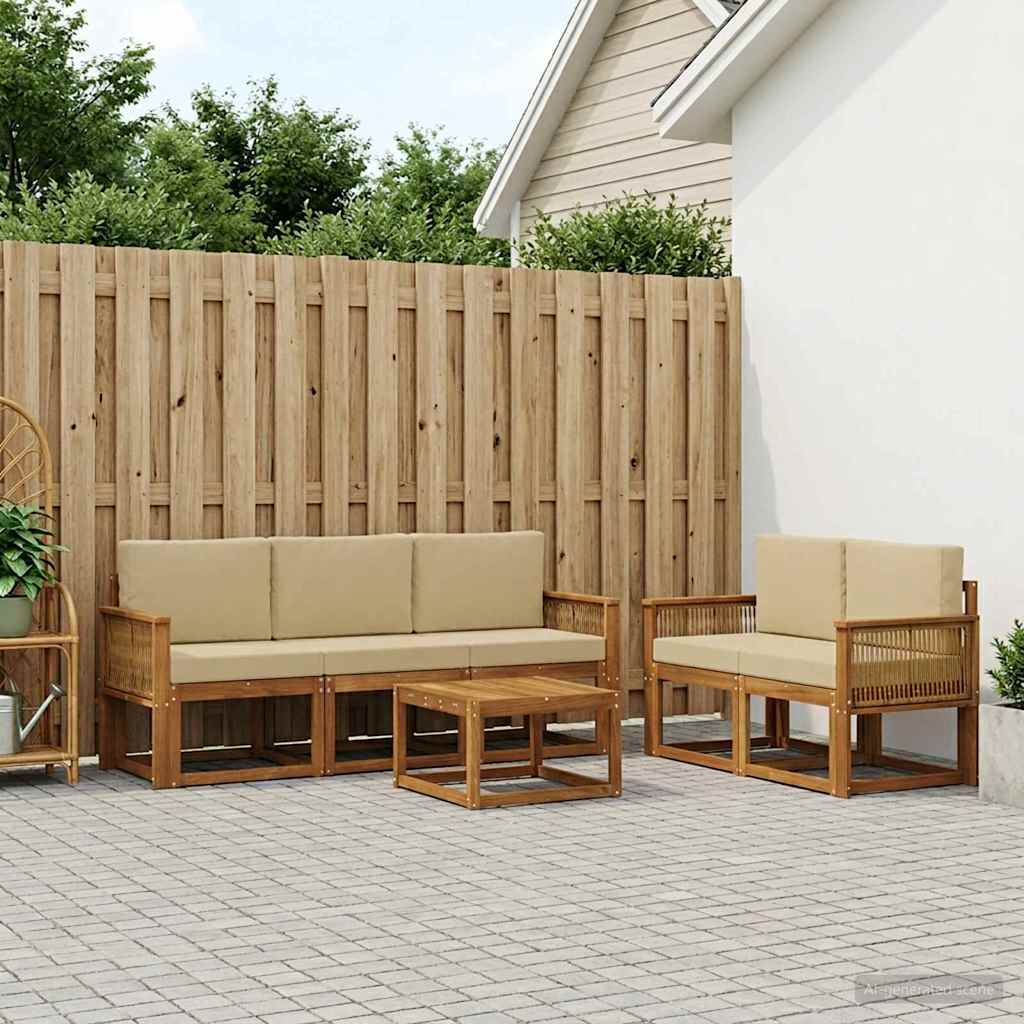 Outdoor-Sofagarnitur 6 stk. Natur und Beige Polyester