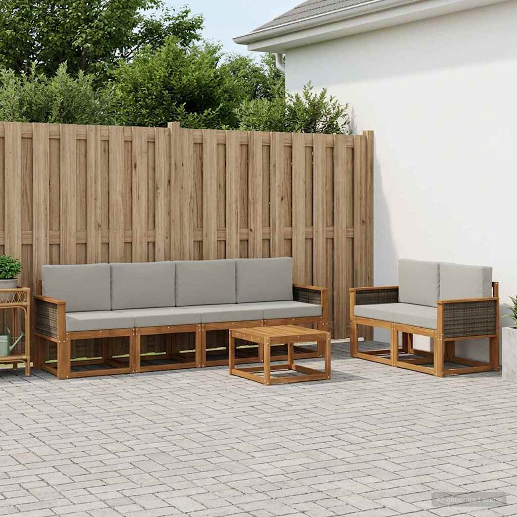 Outdoor-Sofagarnitur 6 stk. Natürlich und Hellgrau