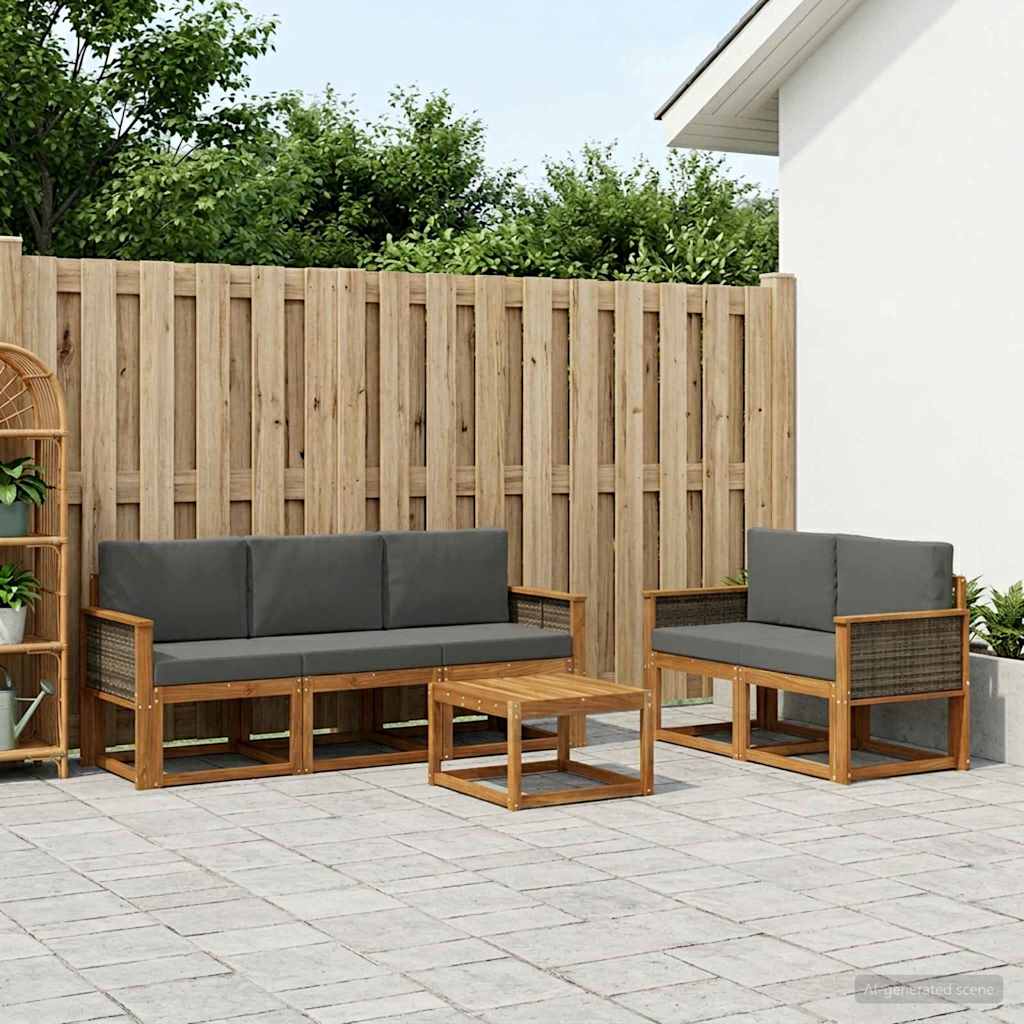 Outdoor-Sofagarnitur 6 stk. Natur und Anthrazit