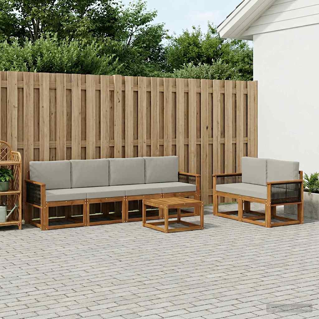 Outdoor-Sofagarnitur 6 stk. Natürlich und Hellgrau