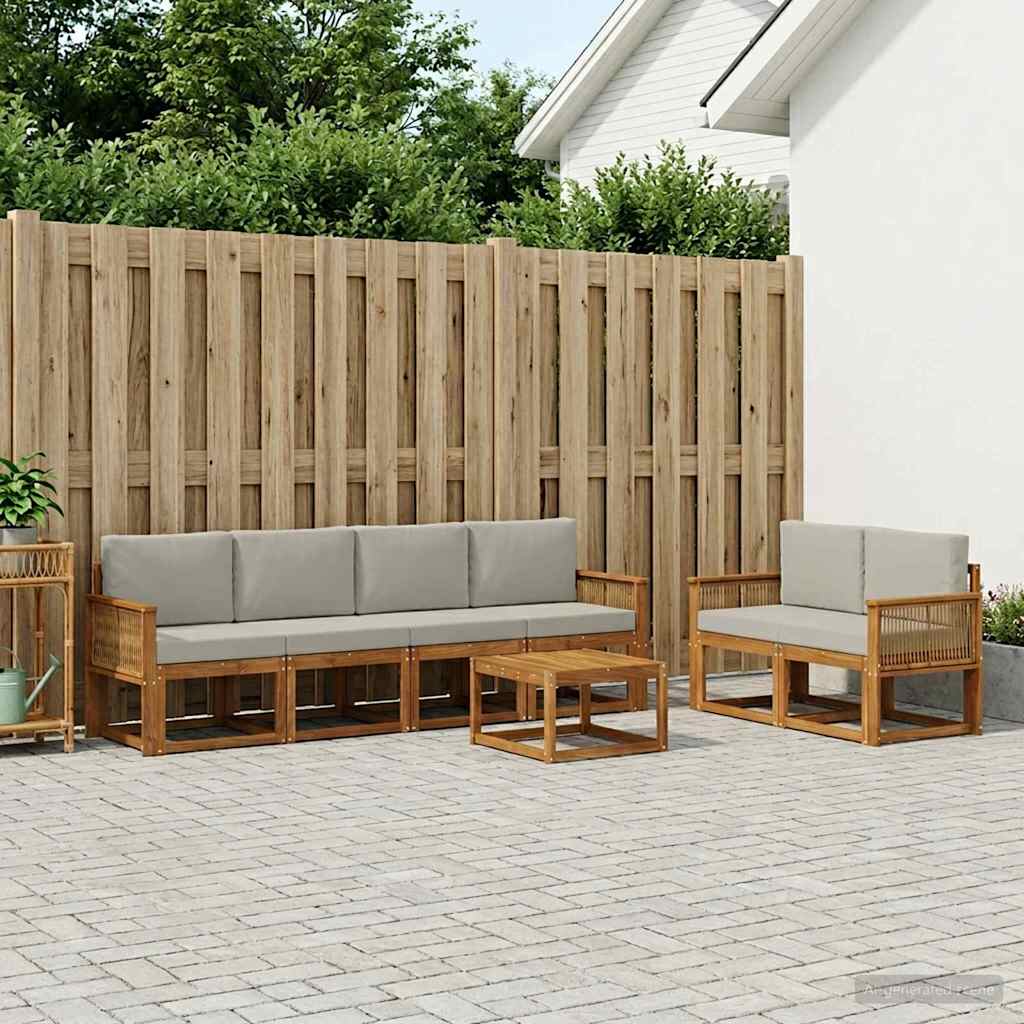 Outdoor-Sofagarnitur 7 stk. Natürlich und Hellgrau Polyester