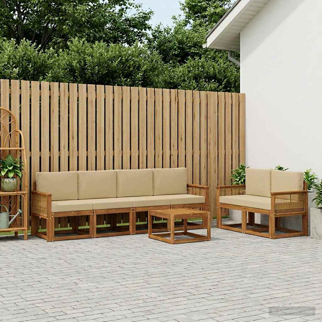 Outdoor-Sofagarnitur 7 stk. Natur und Beige Polyester
