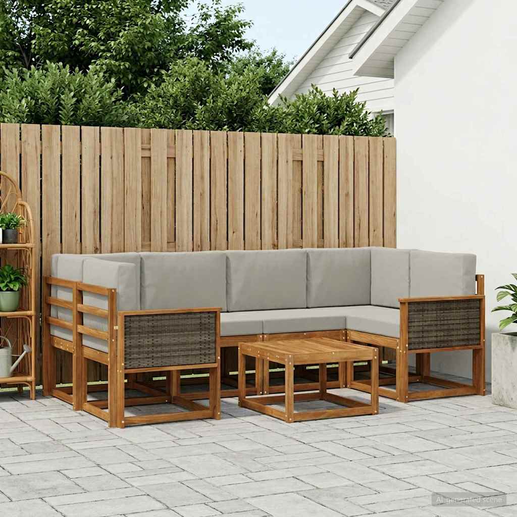 Outdoor-Sofagarnitur 5 stk. Natürlich und Hellgrau