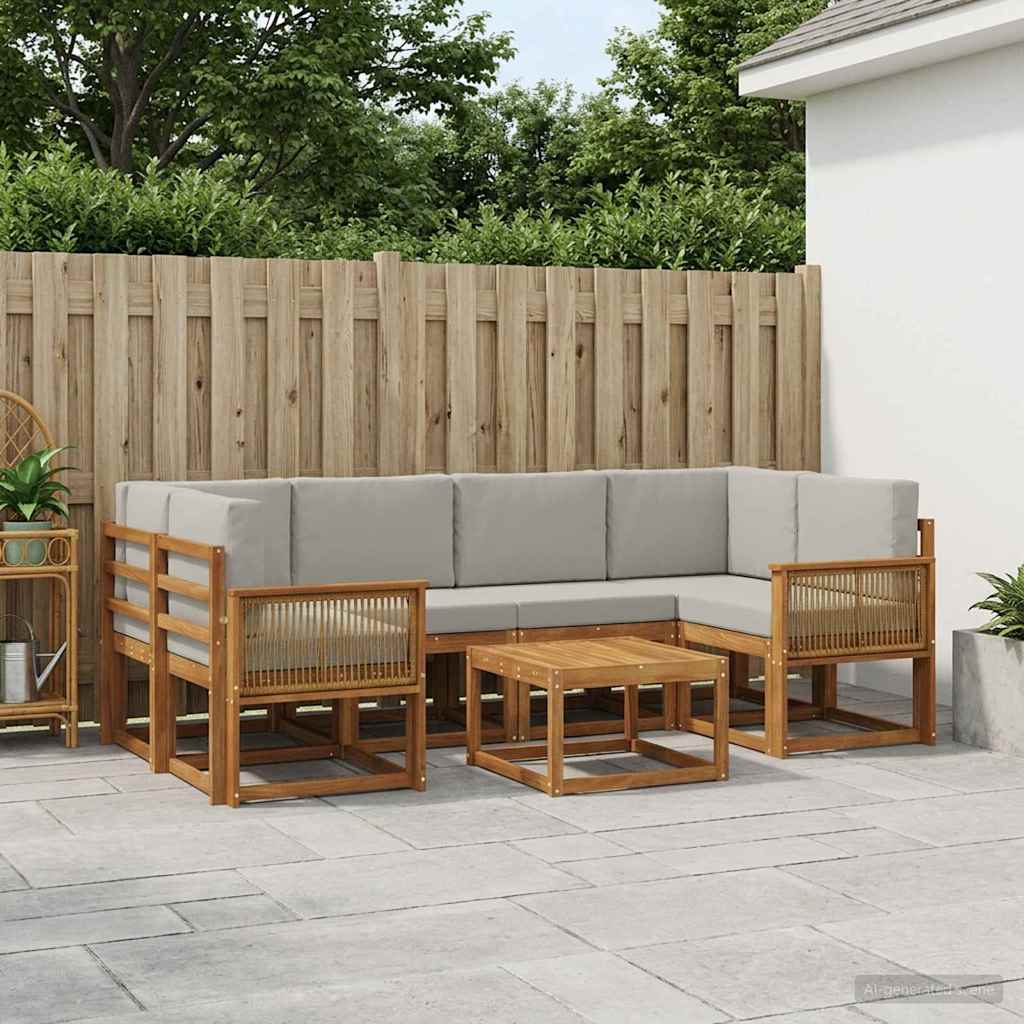 Outdoor-Sofagarnitur 7 stk. Natürlich und Hellgrau Polyester