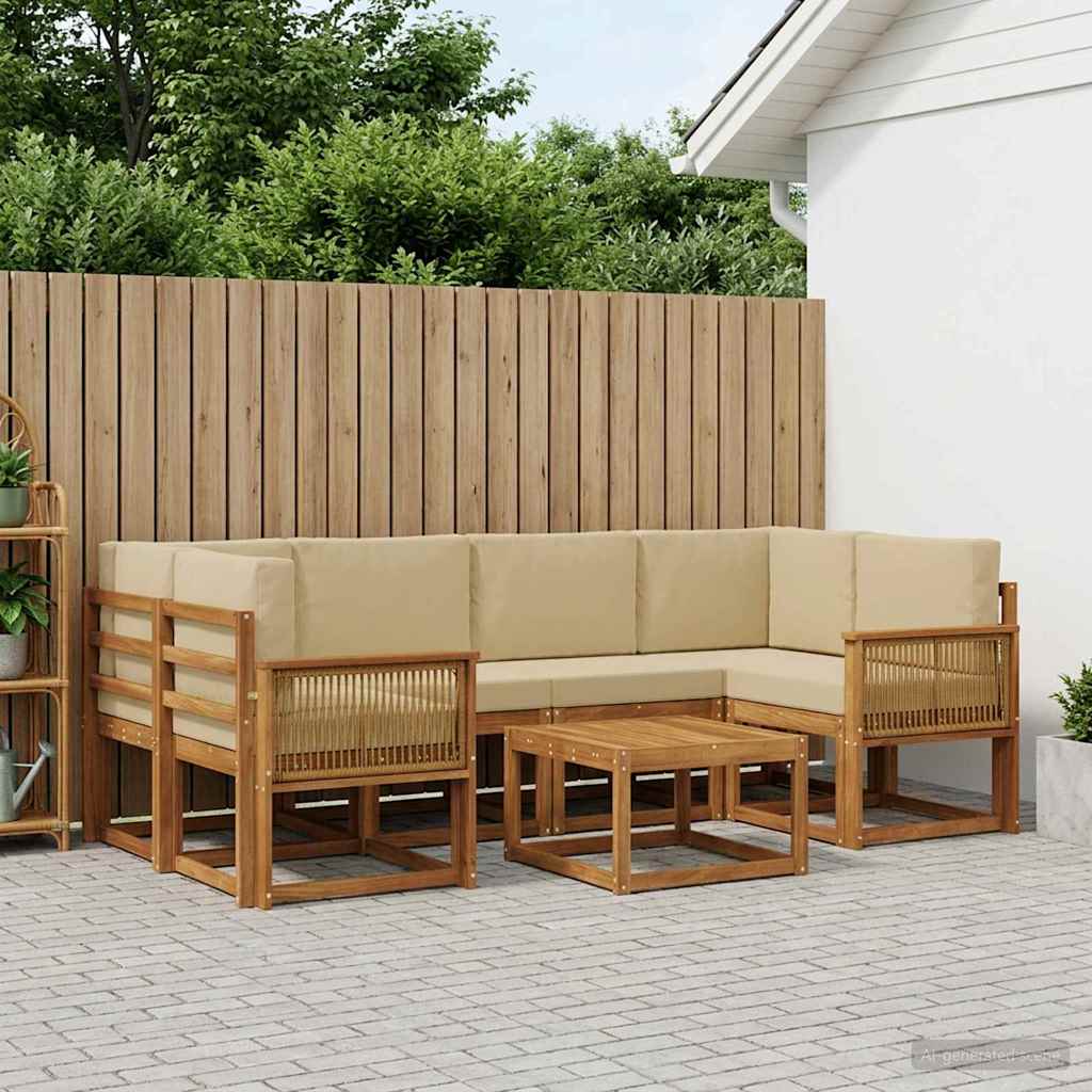 Outdoor-Sofagarnitur 7 stk. Natur und Beige Polyester