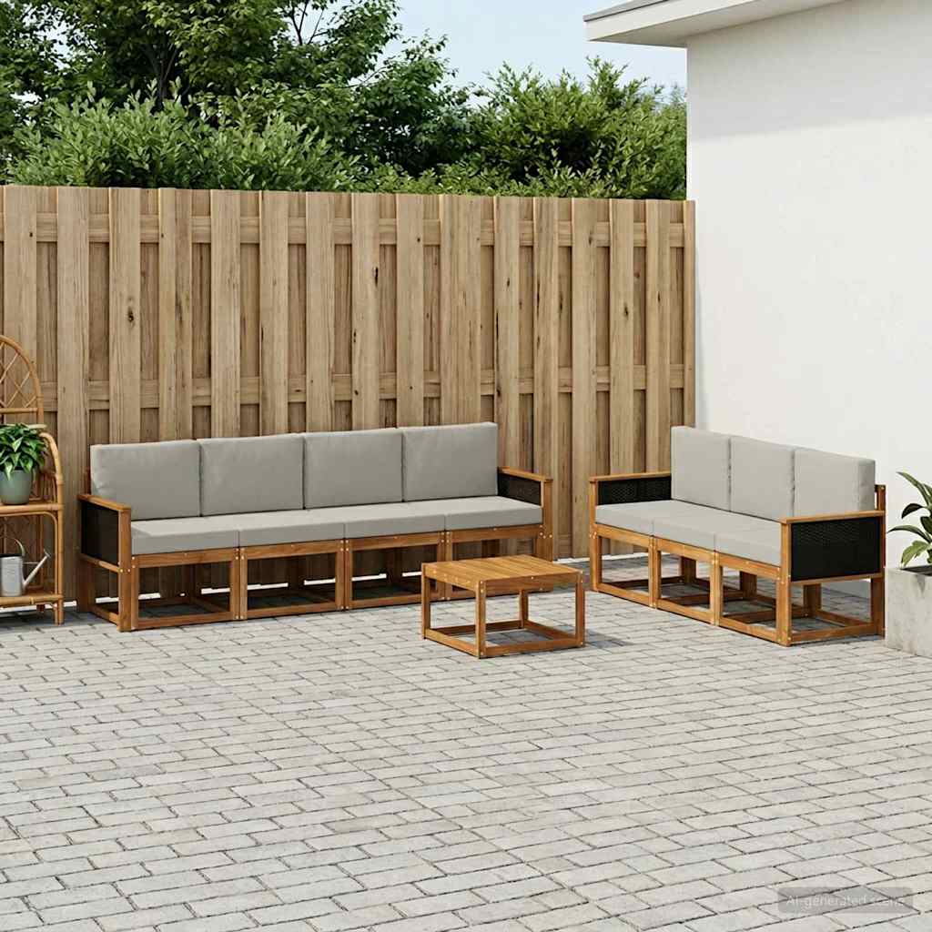 Outdoor-Sofagarnitur 7 stk. Natürlich und Hellgrau