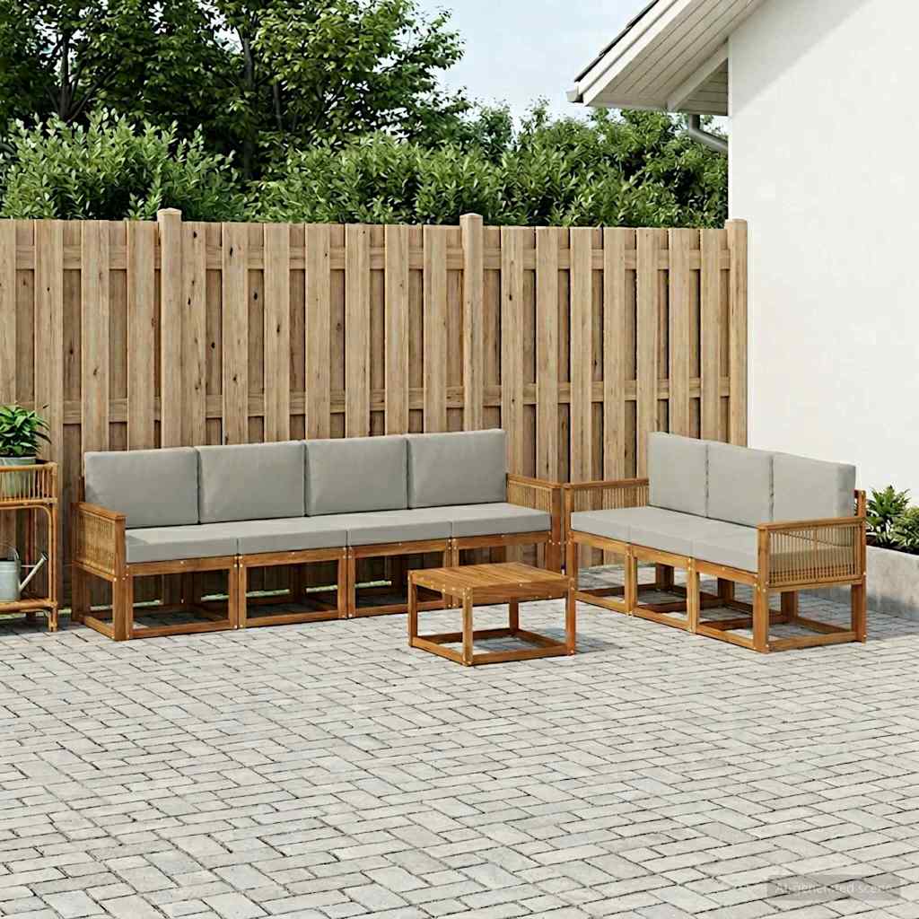 Outdoor-Sofagarnitur 8 stk. Natürlich und Hellgrau Polyester