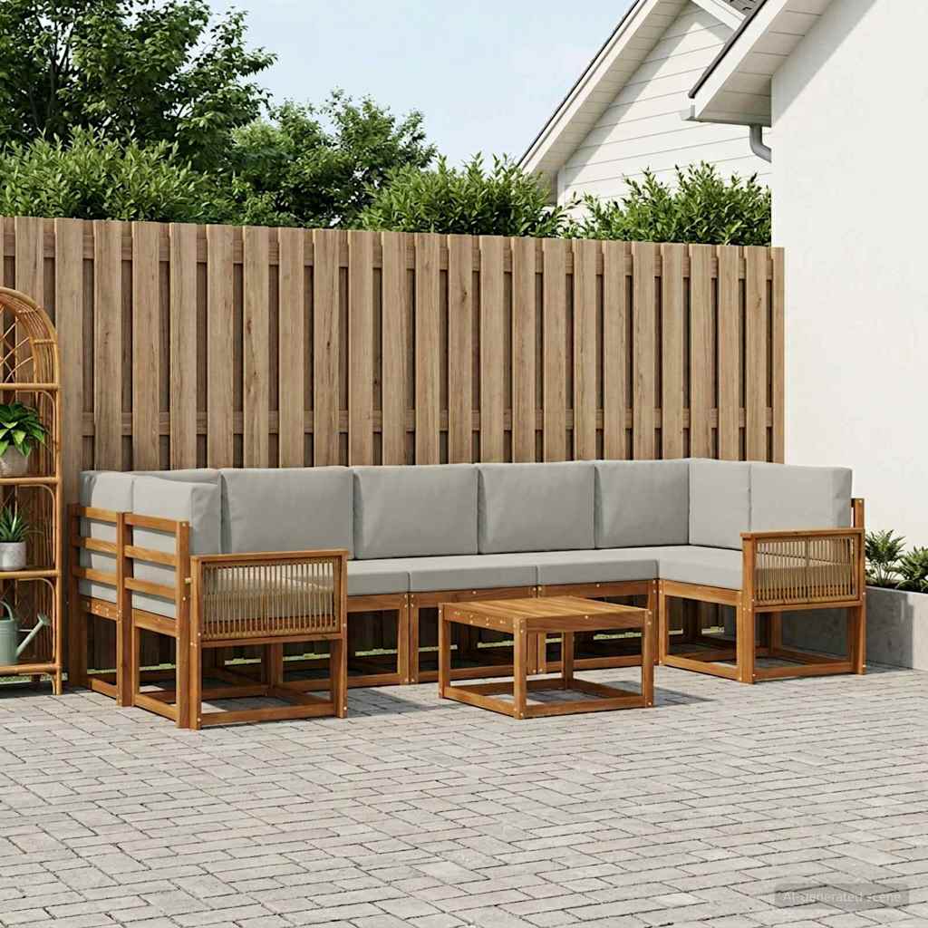 Outdoor-Sofagarnitur 8 stk. Natürlich und Hellgrau Polyester