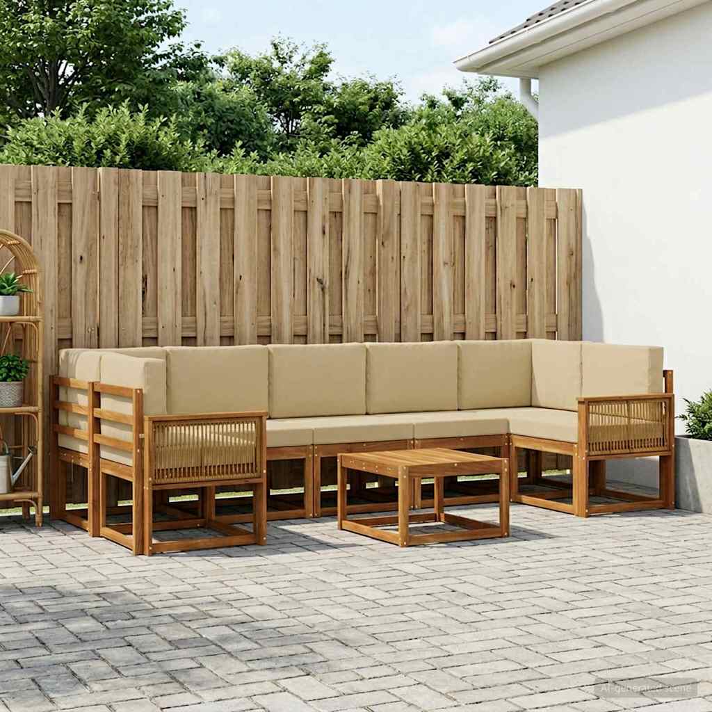 Outdoor-Sofagarnitur 8 stk. Natur und Beige Polyester