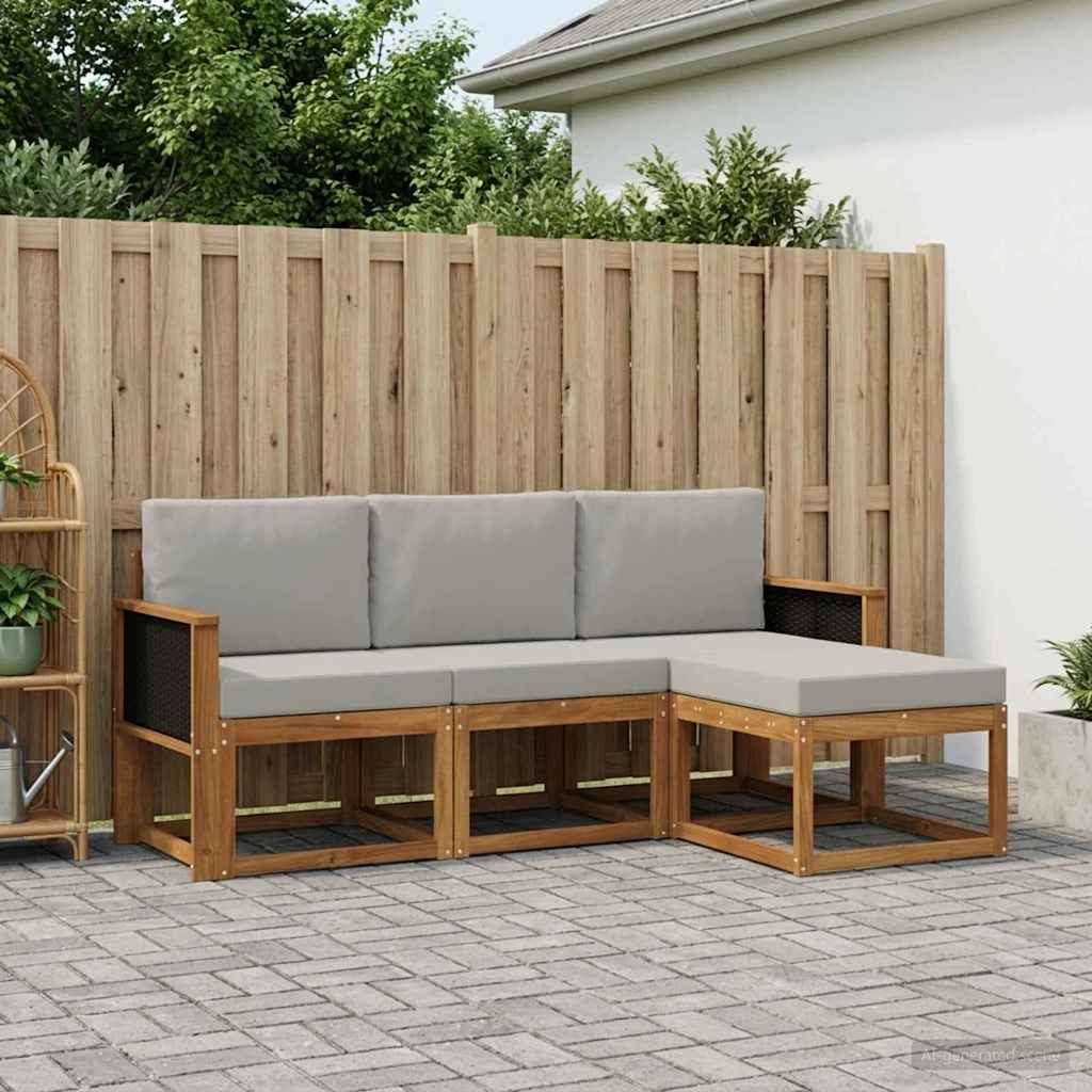 Outdoor-Sofagarnitur 4 stk. Natürlich und Hellgrau