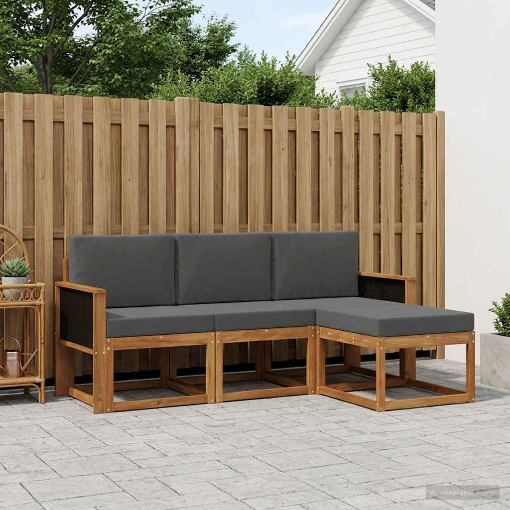 Outdoor-Sofagarnitur 4 stk. Natur und Anthrazit
