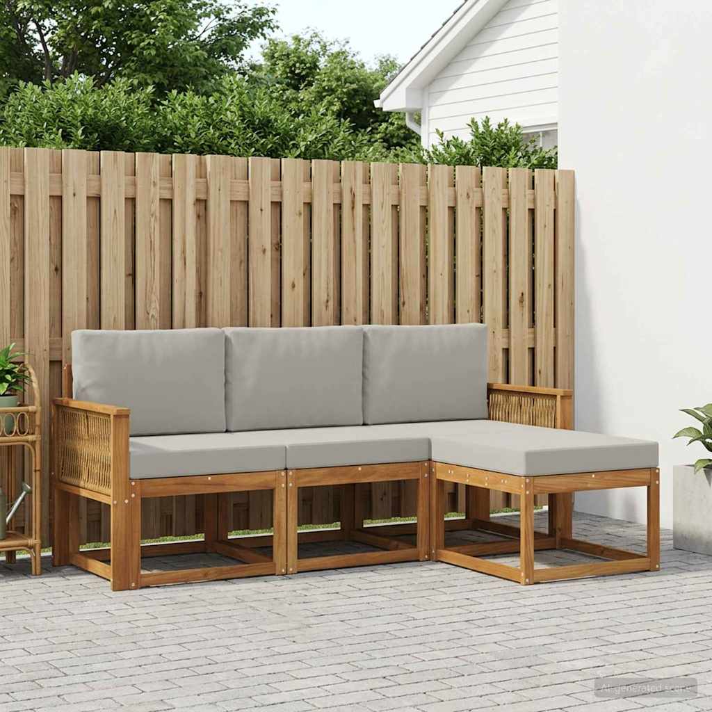 Outdoor-Sofagarnitur 4 stk. Natürlich und Hellgrau Polyester