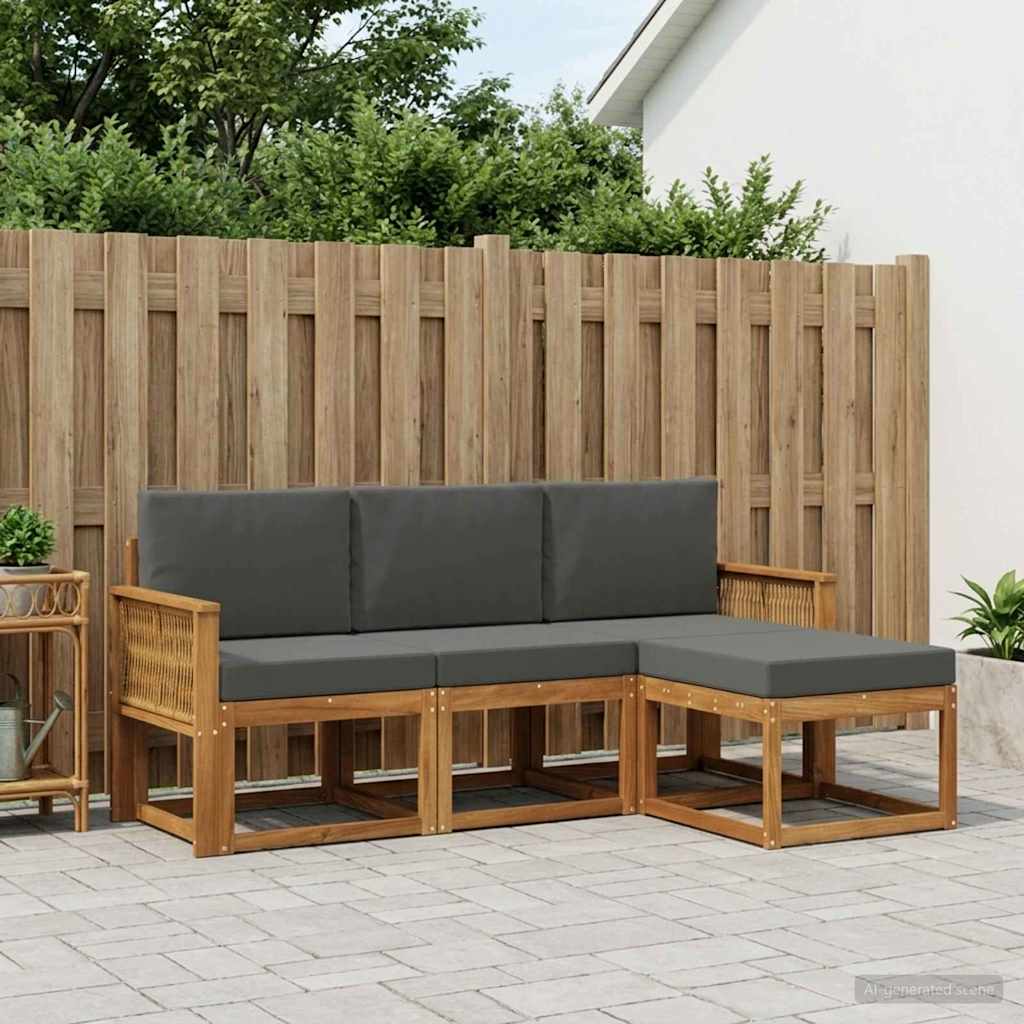 Outdoor-Sofagarnitur 4 stk. Natur und Anthrazit Polyester