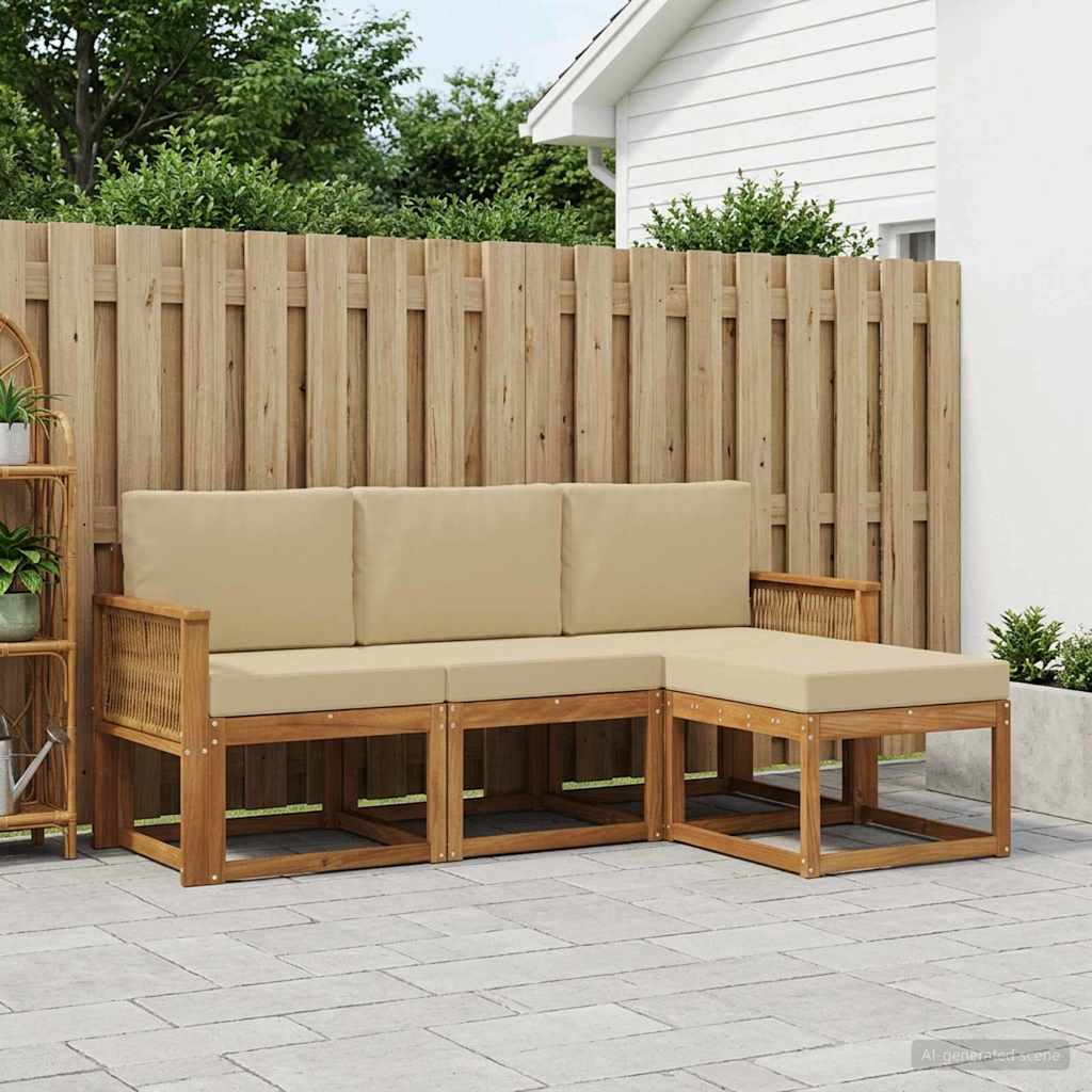 Outdoor-Sofagarnitur 4 stk. Natur und Beige Polyester