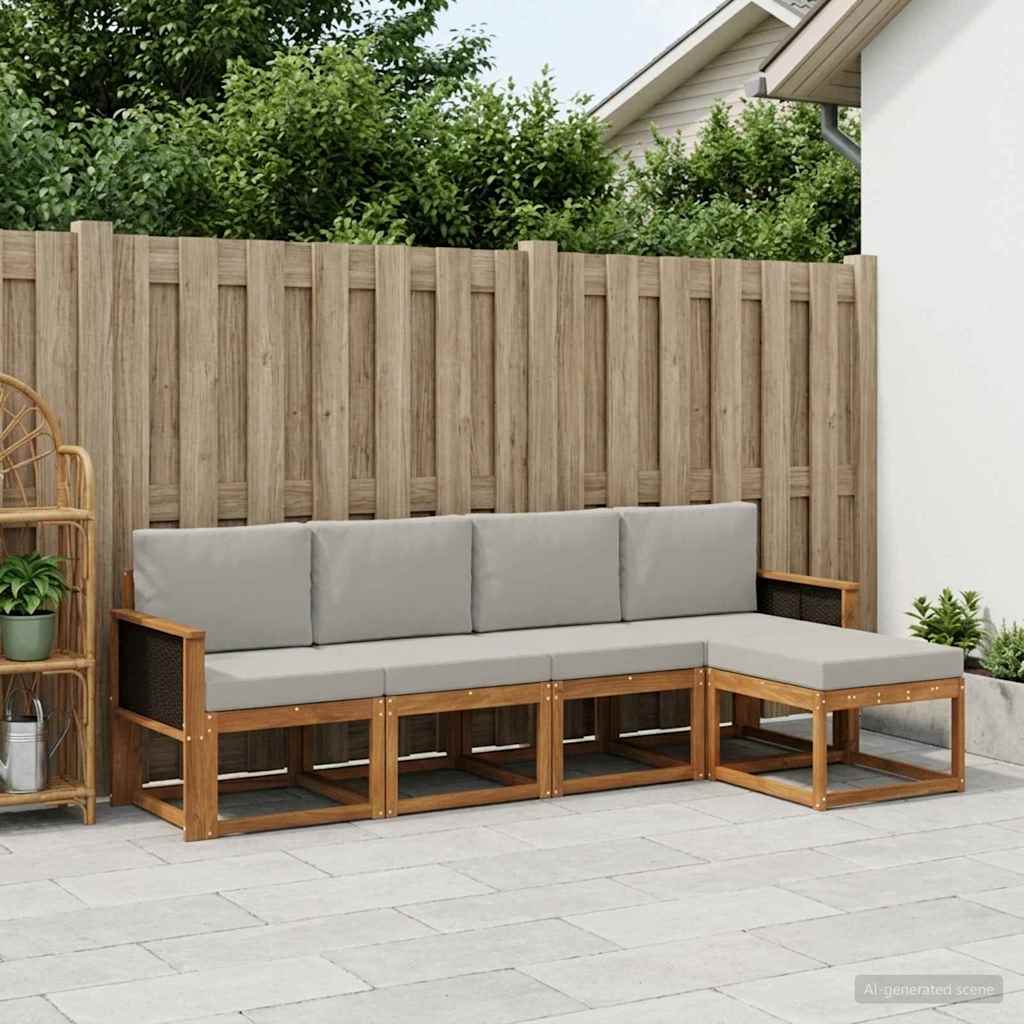 Outdoor-Sofagarnitur 5 stk. Natürlich und Hellgrau Polyester