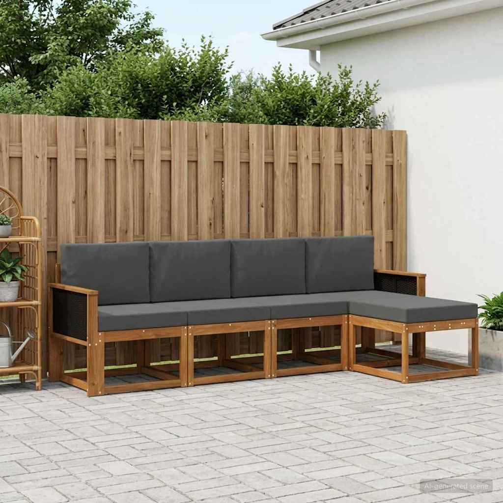 Outdoor-Sofagarnitur 5 stk. Natur und Anthrazit Polyester
