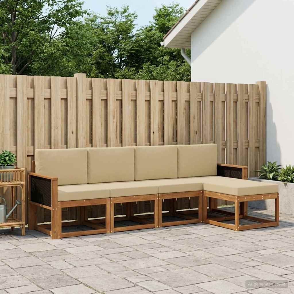 Outdoor-Sofagarnitur 5 stk. Natur und Beige Polyester