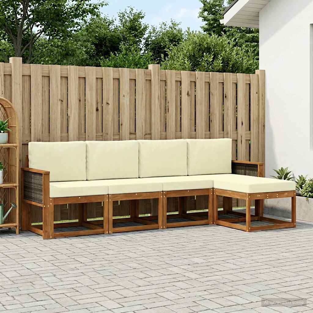 Outdoor-Sofagarnitur 5 stk. Natur und Creme Polyester