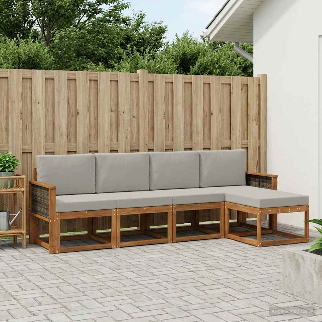 Outdoor-Sofagarnitur 5 stk. Natürlich und Hellgrau Polyester