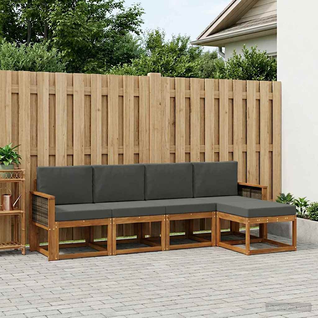 Outdoor-Sofagarnitur 5 stk. Natur und Anthrazit Polyester