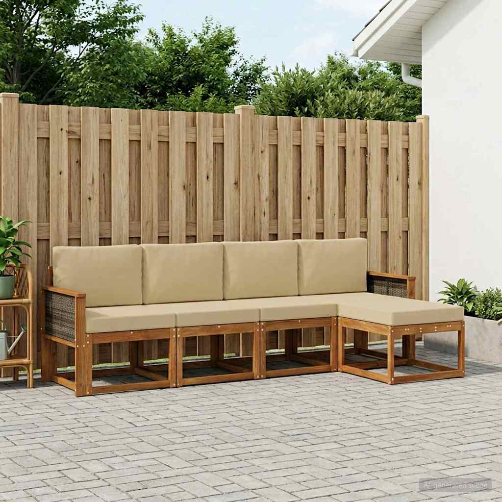 Outdoor-Sofagarnitur 5 stk. Natur und Beige Polyester