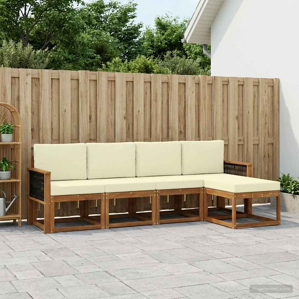 Outdoor-Sofagarnitur 5 stk. Natur und Creme Polyester