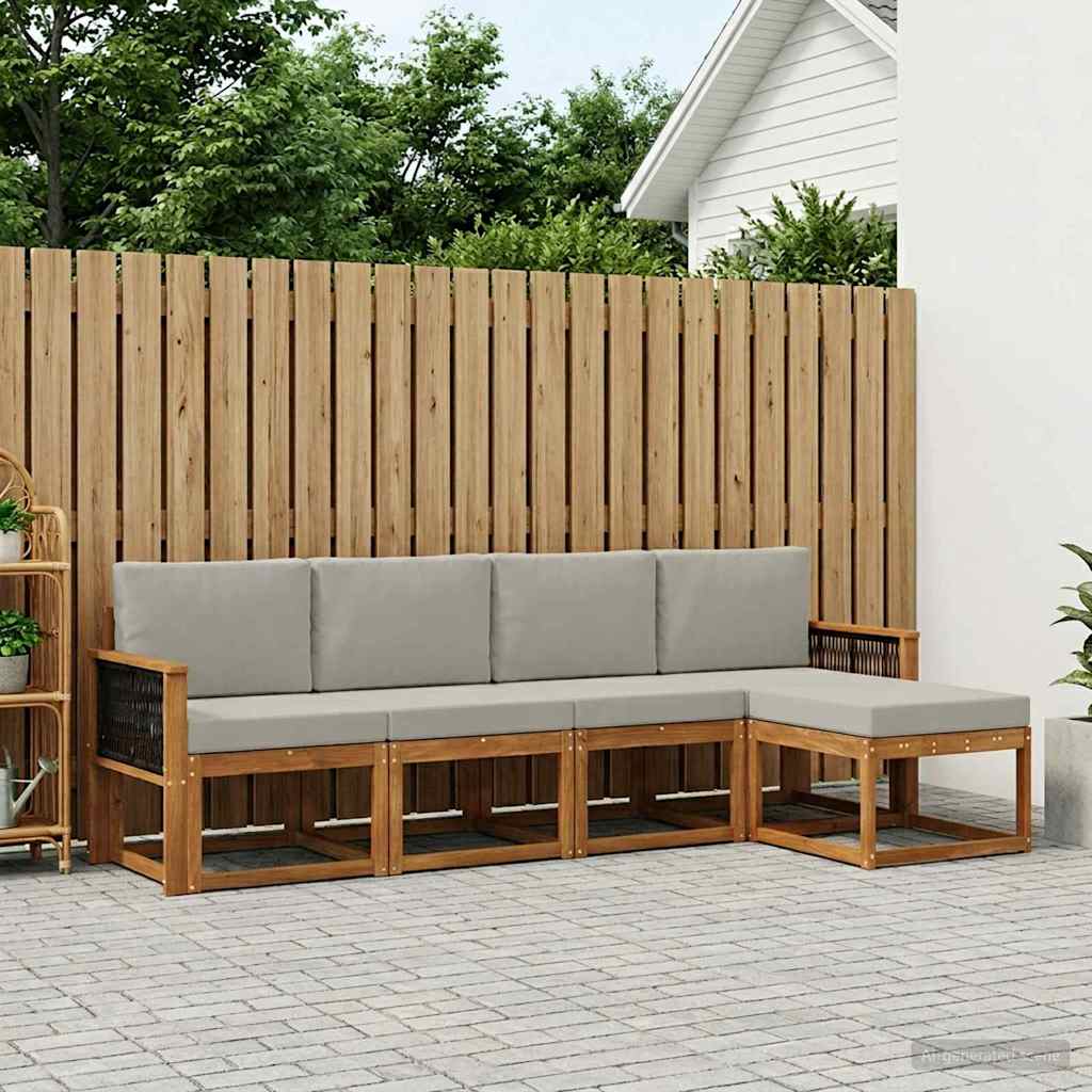 Outdoor-Sofagarnitur 5 stk. Natürlich und Hellgrau Polyester