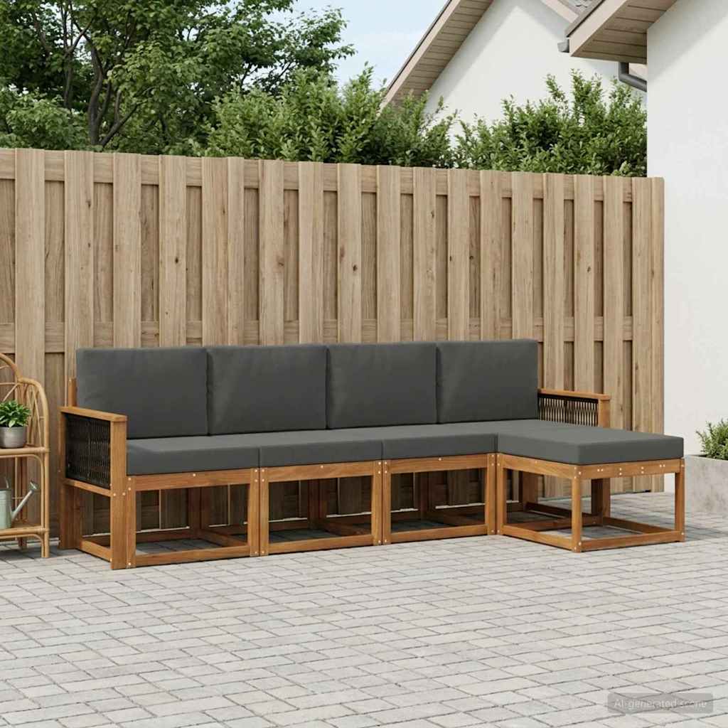 Outdoor-Sofagarnitur 5 stk. Natur und Anthrazit Polyester