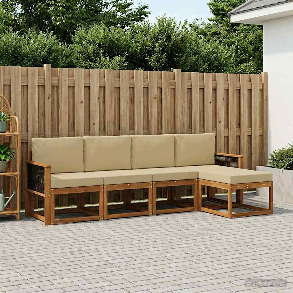 Outdoor-Sofagarnitur 5 stk. Natur und Beige Polyester
