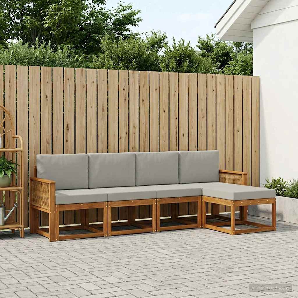 Outdoor-Sofagarnitur 5 stk. Natürlich und Hellgrau Polyester