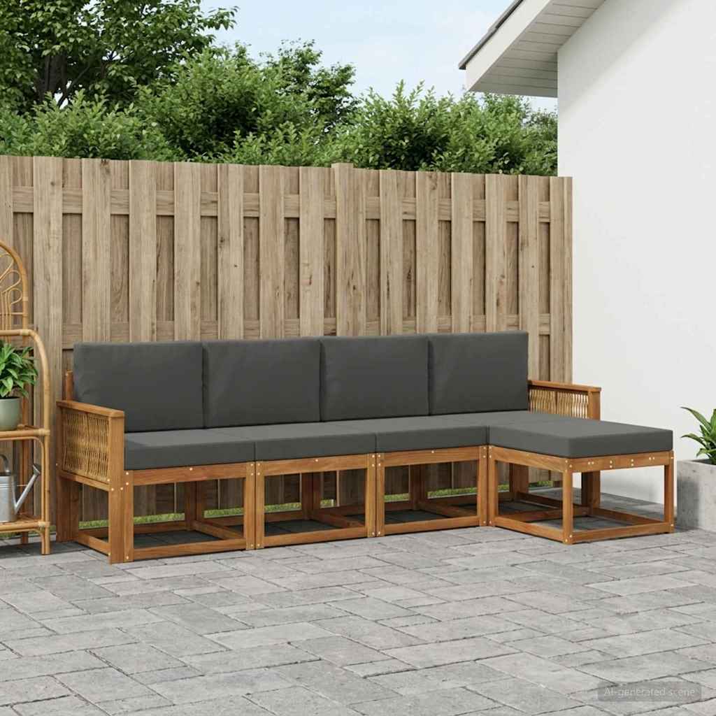 Outdoor-Sofagarnitur 5 stk. Natur und Anthrazit Polyester