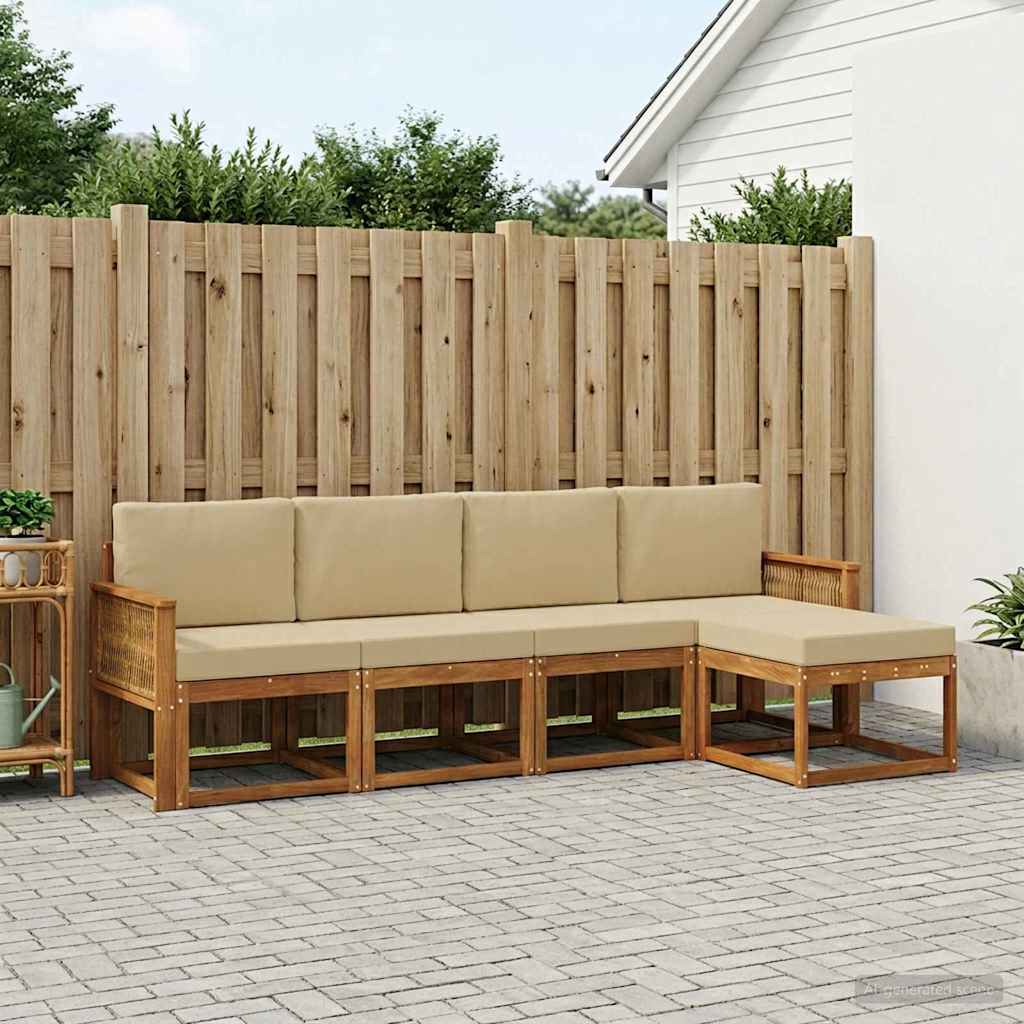 Outdoor-Sofagarnitur 5 stk. Natur und Beige Polyester
