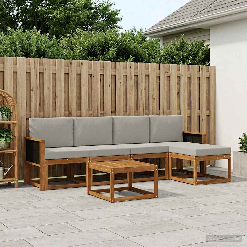 Outdoor-Sofagarnitur 6 stk. Natürlich und Hellgrau Polyester
