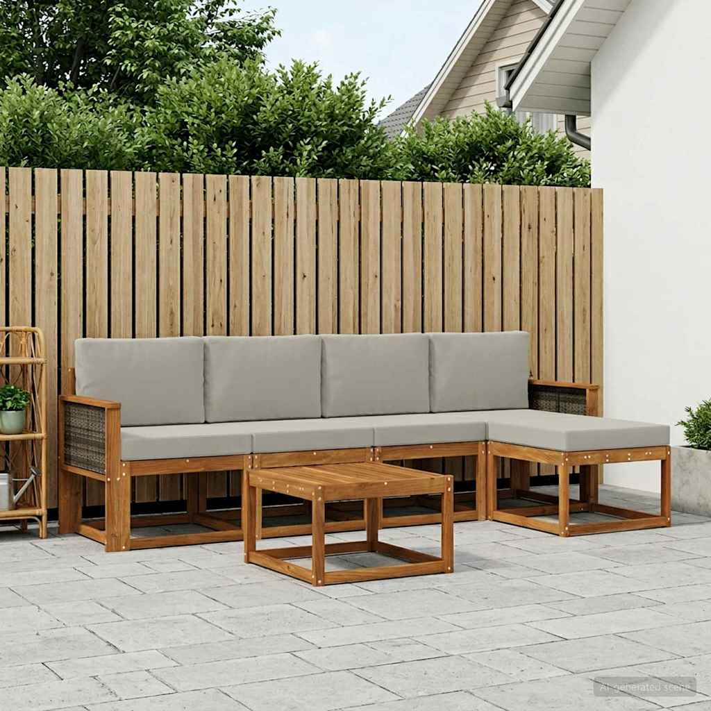Outdoor-Sofagarnitur 6 stk. Natürlich und Hellgrau Polyester