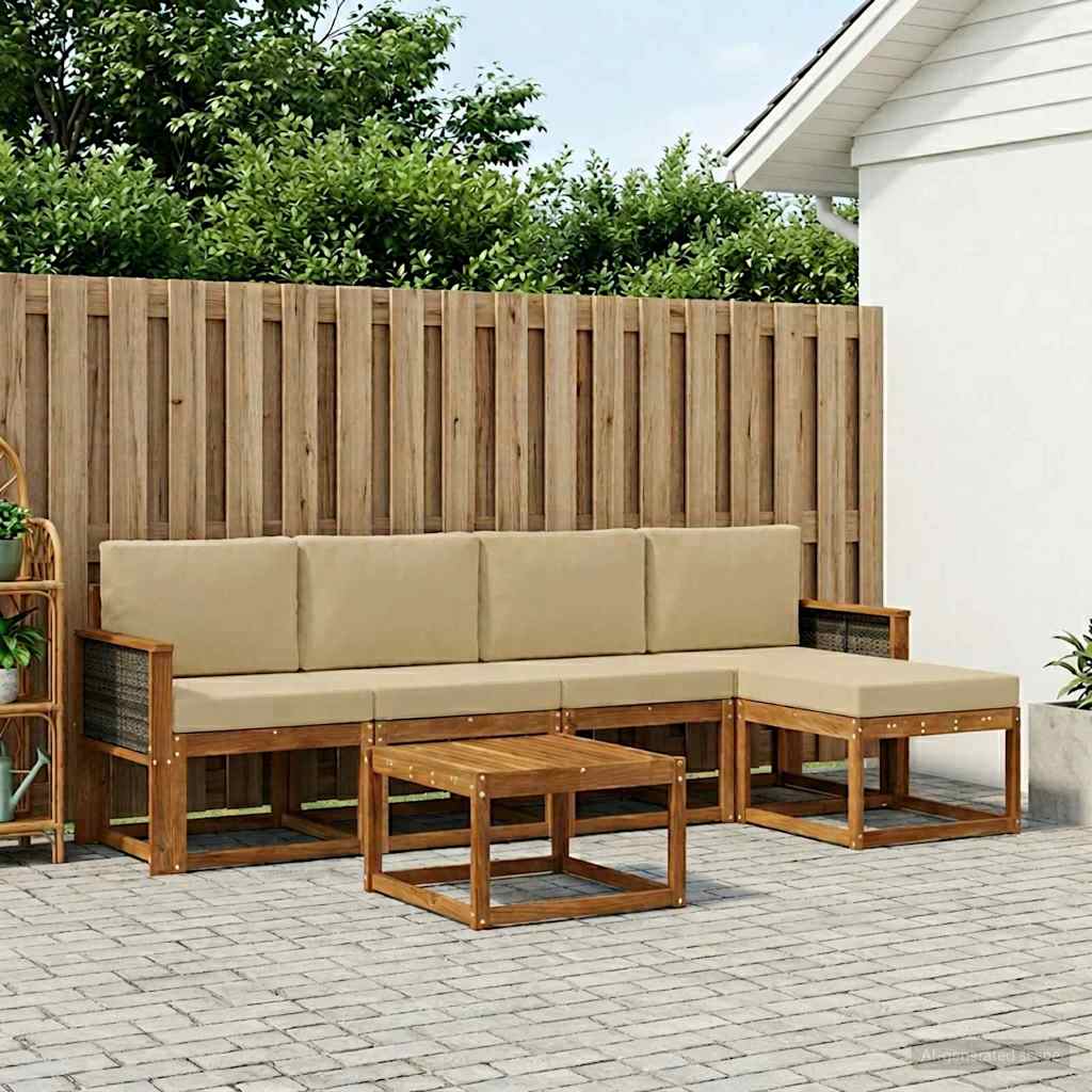 Outdoor-Sofagarnitur 6 stk. Natur und Beige Polyester