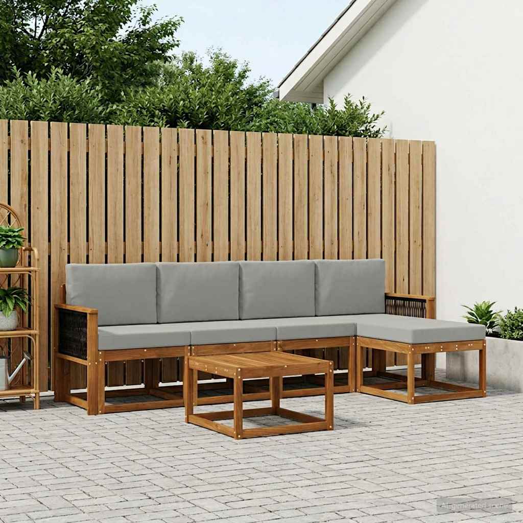 Outdoor-Sofagarnitur 6 stk. Natürlich und Hellgrau Polyester