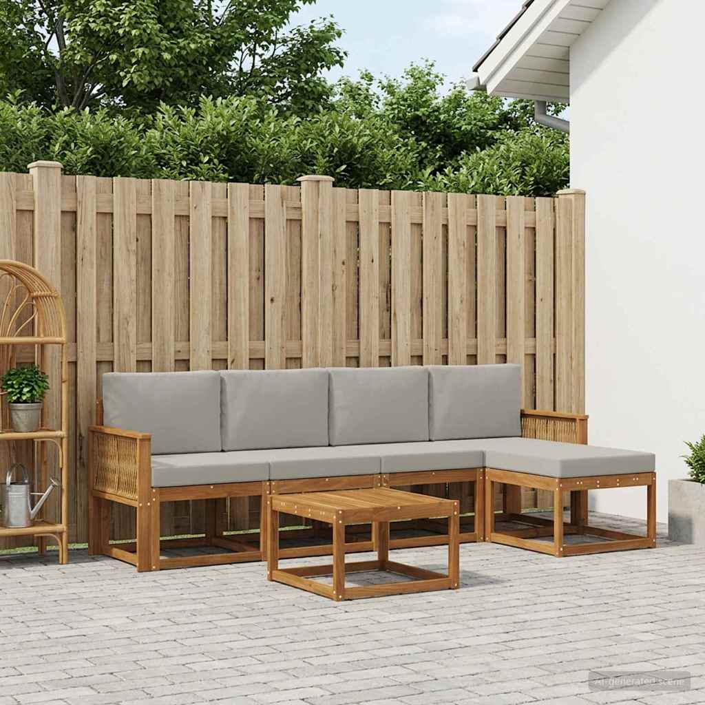 Outdoor-Sofagarnitur 6 stk. Natürlich und Hellgrau Polyester
