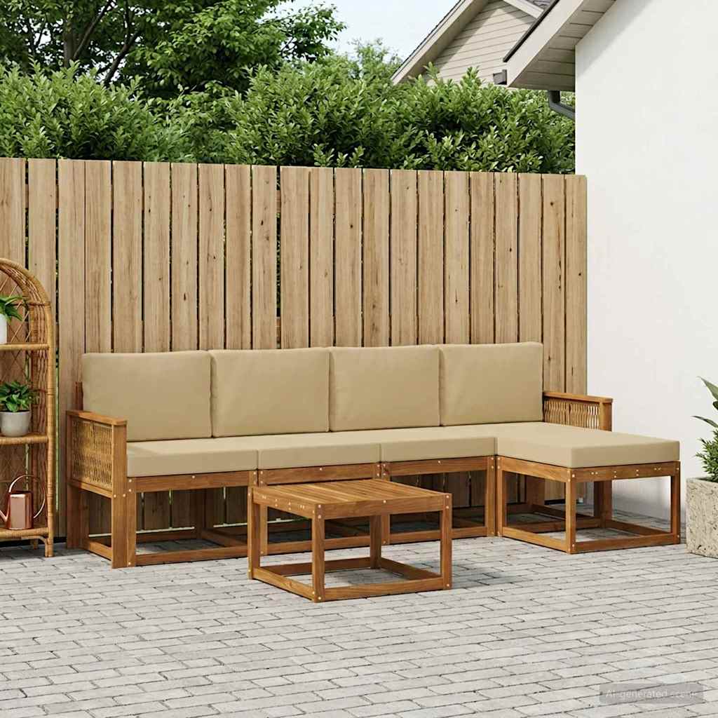Outdoor-Sofagarnitur 6 stk. Natur und Beige Polyester
