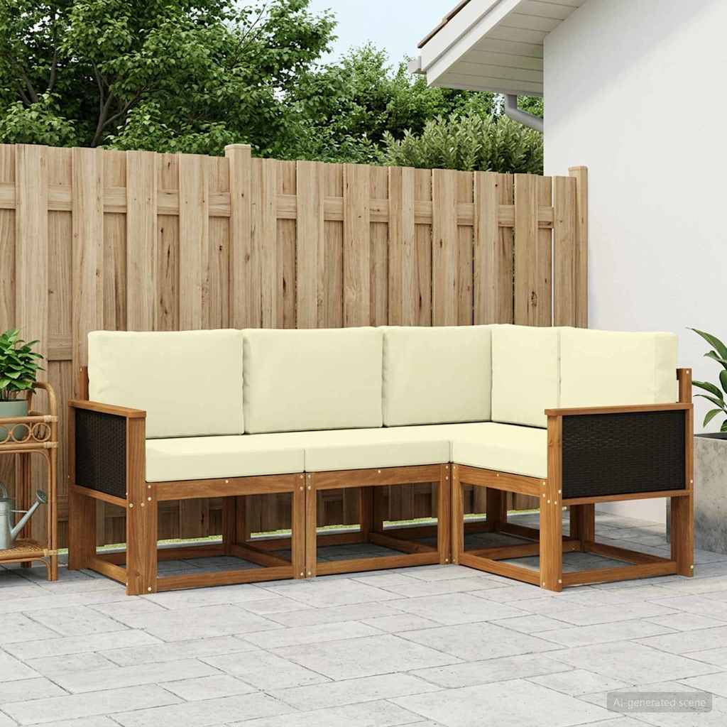 Outdoor-Sofagarnitur 4 stk. Natur und Creme Polyester
