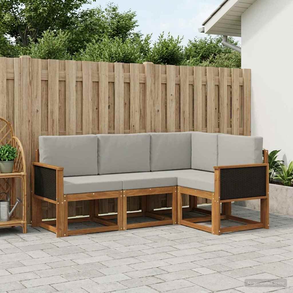 Outdoor-Sofagarnitur 4 stk. Natürlich und Hellgrau Polyester