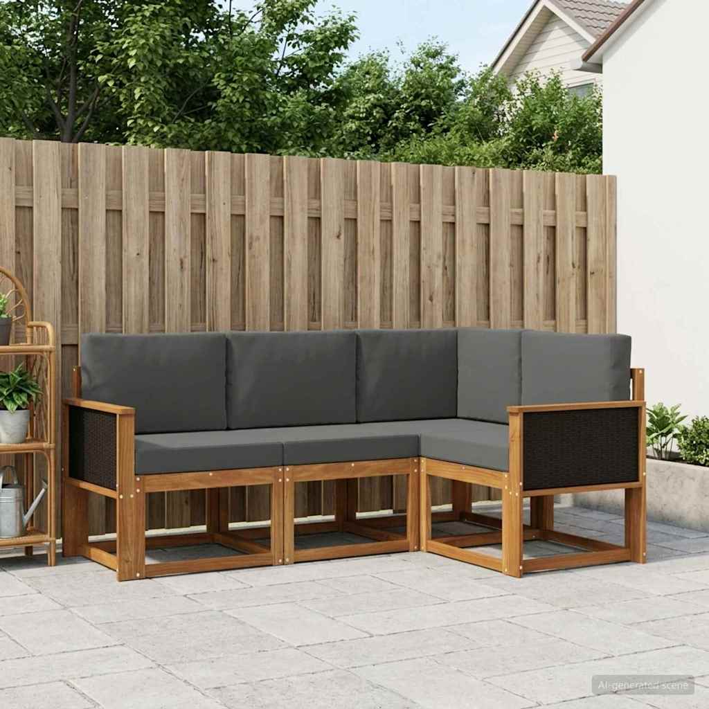 Outdoor-Sofagarnitur 4 stk. Natur und Anthrazit Polyester