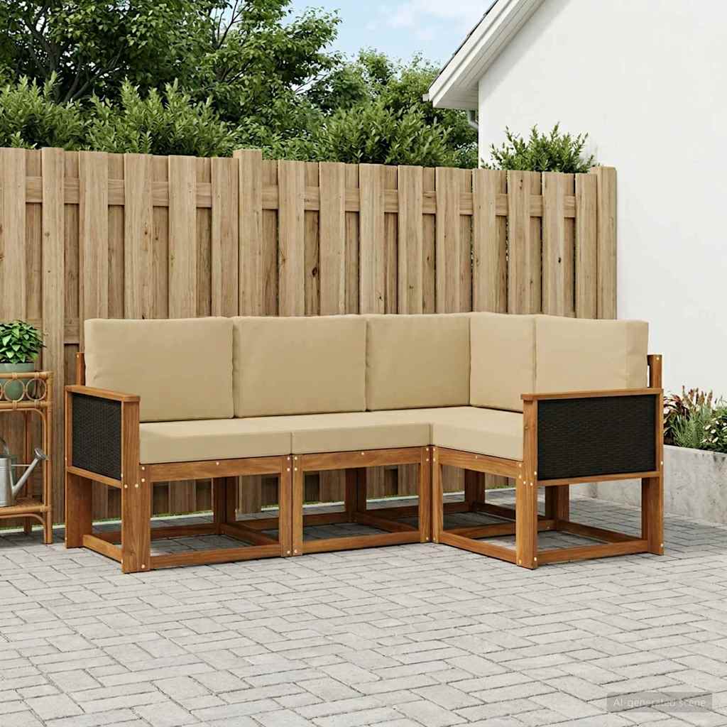 Outdoor-Sofagarnitur 4 stk. Natur und Beige Polyester