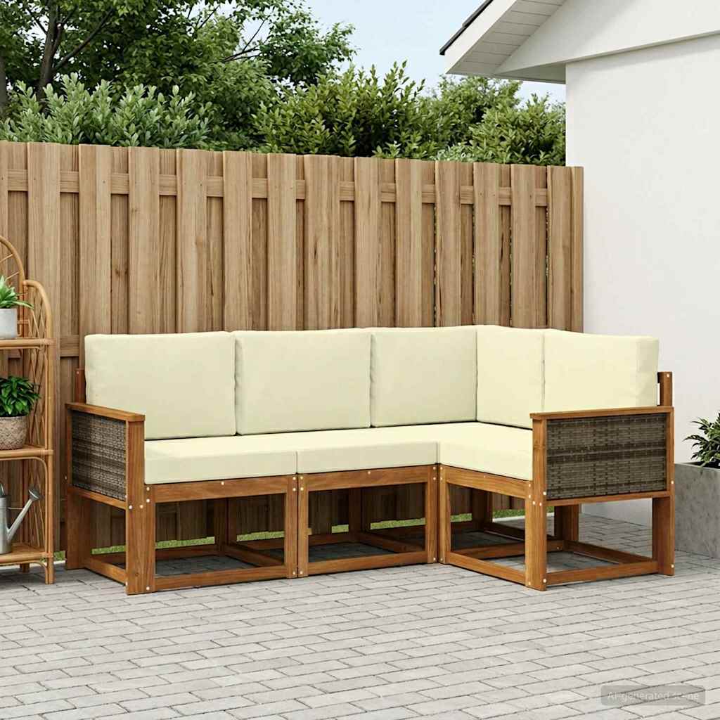 Outdoor-Sofagarnitur 4 stk. Natur und Creme Polyester